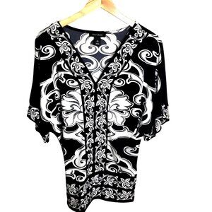 WHITE HOUSE BLACK MARKET Women Black White Dolman Sleeve Pullover Stretch Top XS